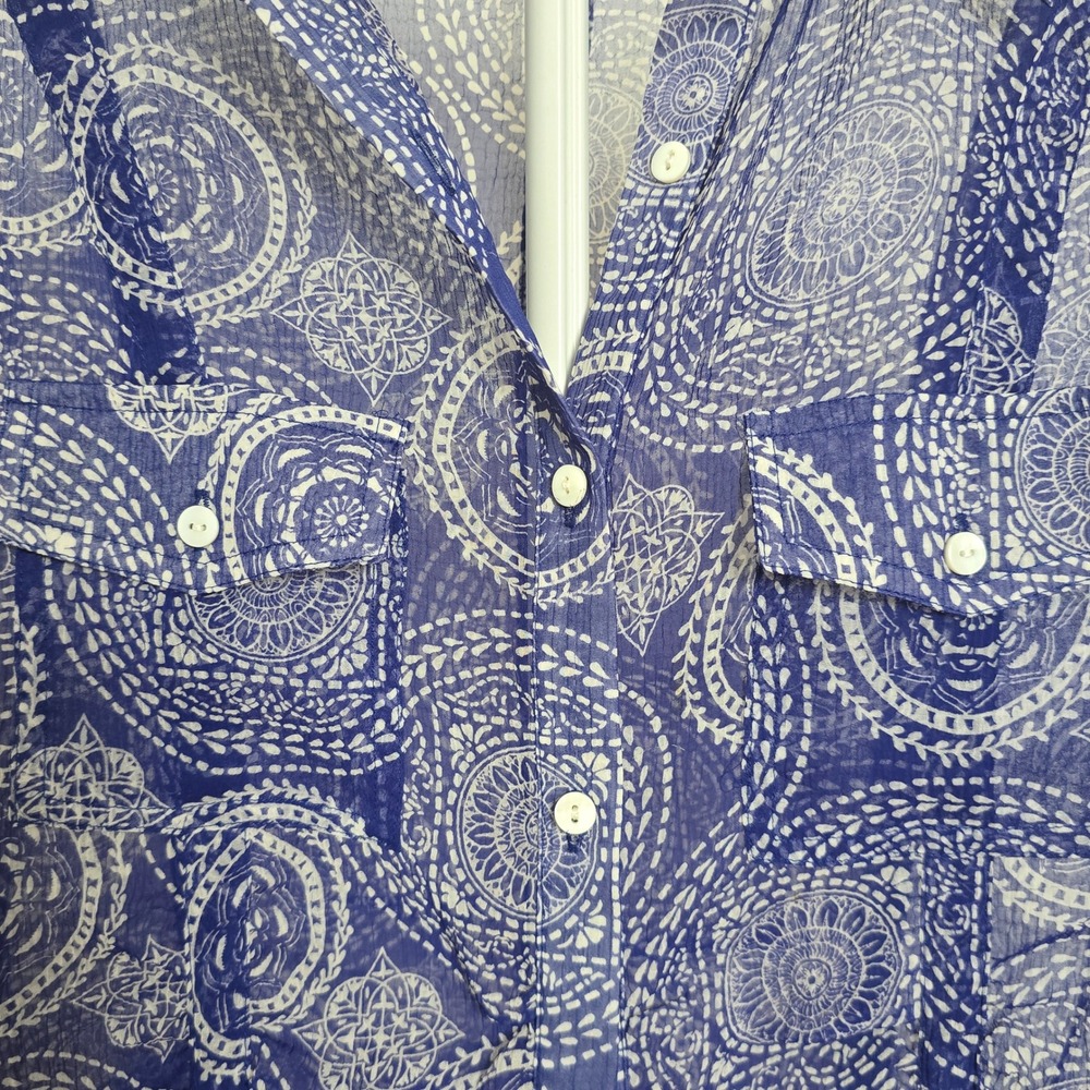 Cruel Girl Blue Paisley Mandala Sheer Gauze Blouse L Western Boho Cowgirl - Picture 7 of 7